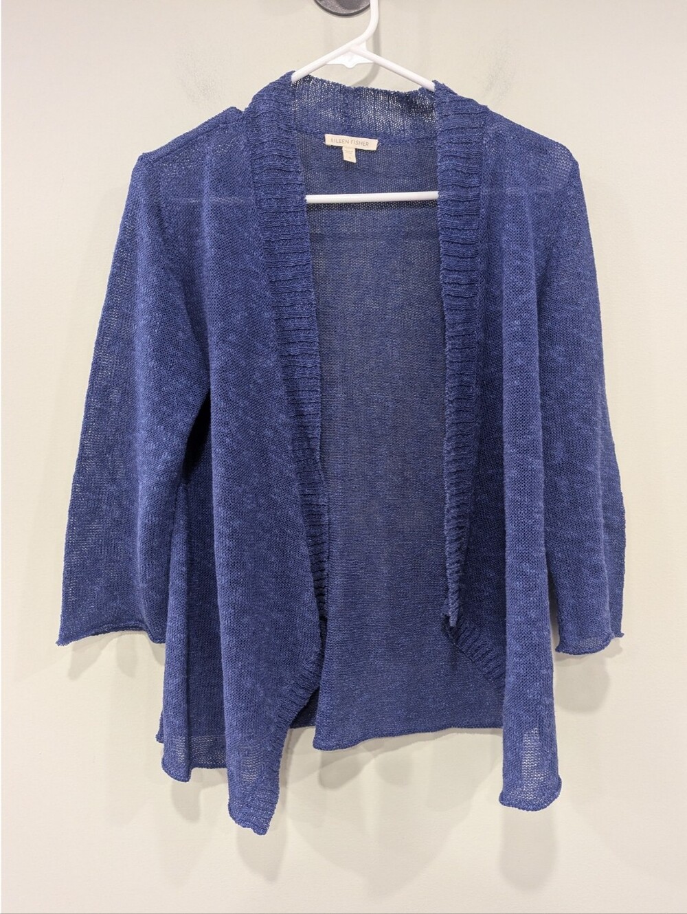 Eileen Fisher Periwinkle Blue Cotton Linen Open Cardigan Size Small